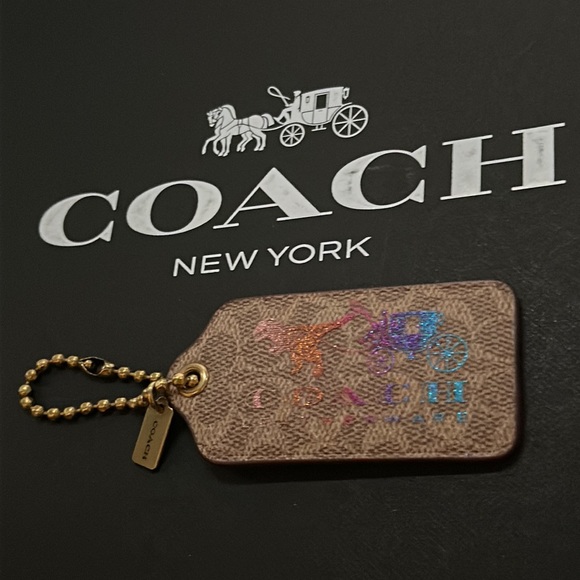 Coach Rexy Carriage Hangtag Signature Canvas Rainbow Glitter Hangtag Bag Charm - Picture 2 of 8